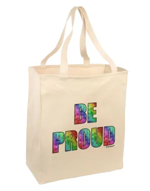 Be Proud Gay Pride - Rainbow Hearts Large Grocery Tote Bag by TooLoud