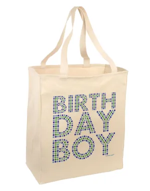 Birthday Boy - Blue and Green Dots Large Grocery Tote Bag by TooLoud