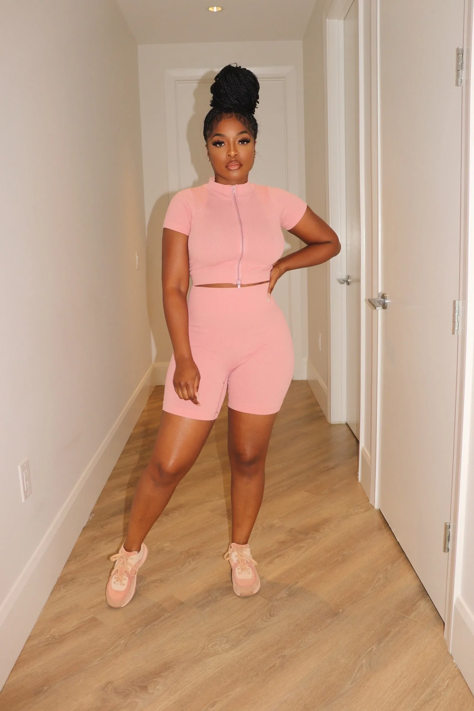 Blush Zip top biker set