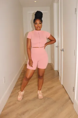 Blush Zip top biker set
