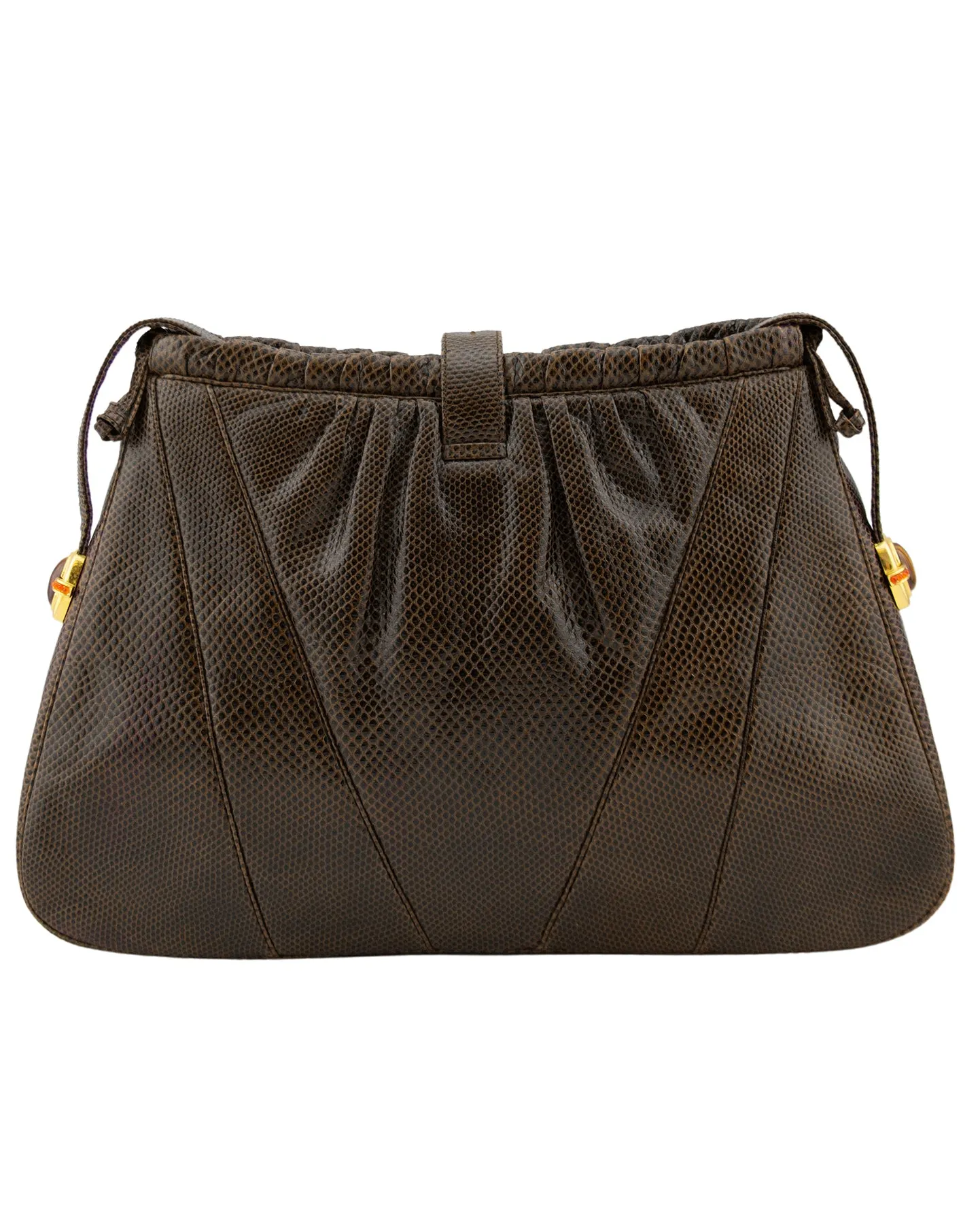 Brown Stamped Leather Bag with Tigers Eye Cabochons