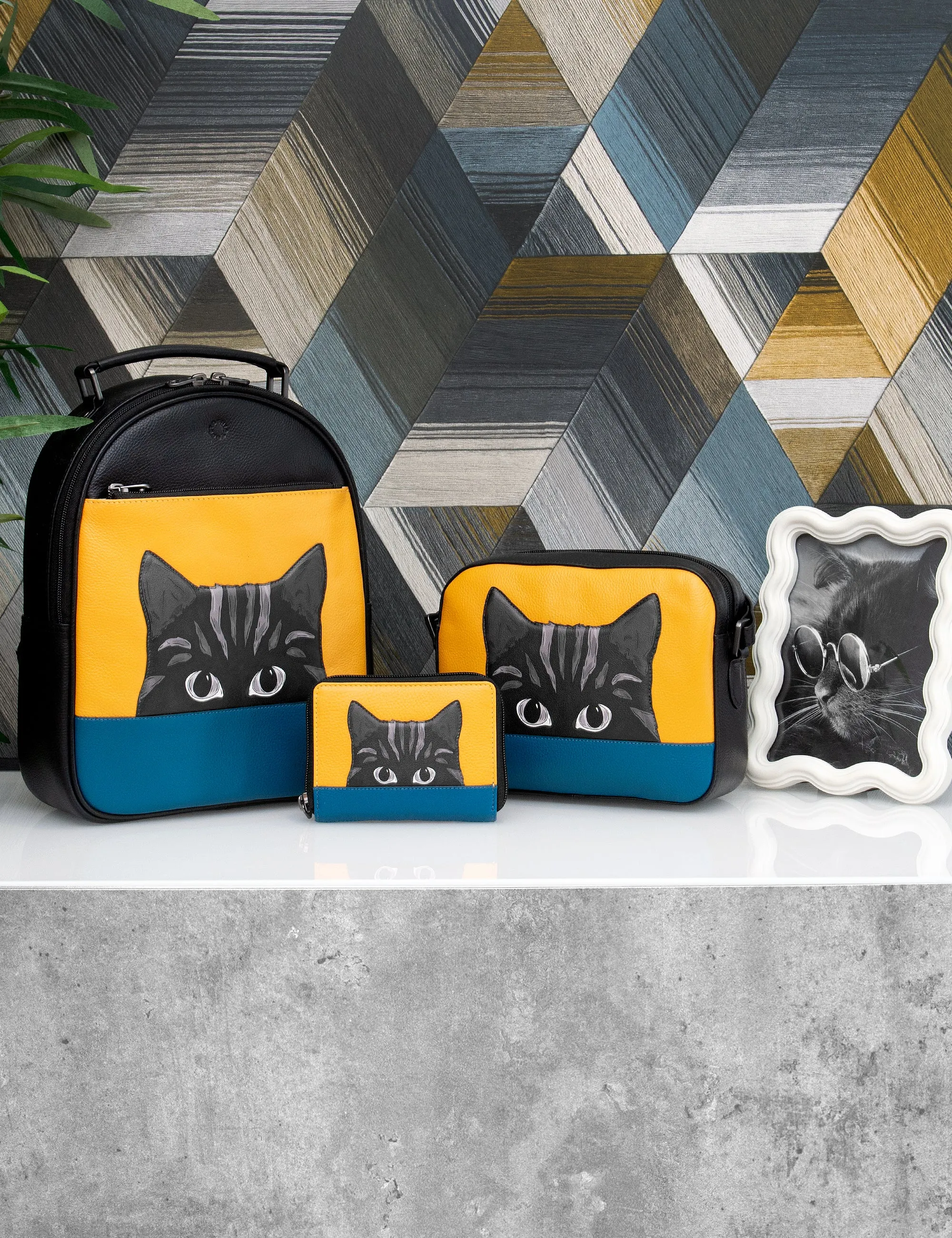 Cat Colour Block Leather Backpack