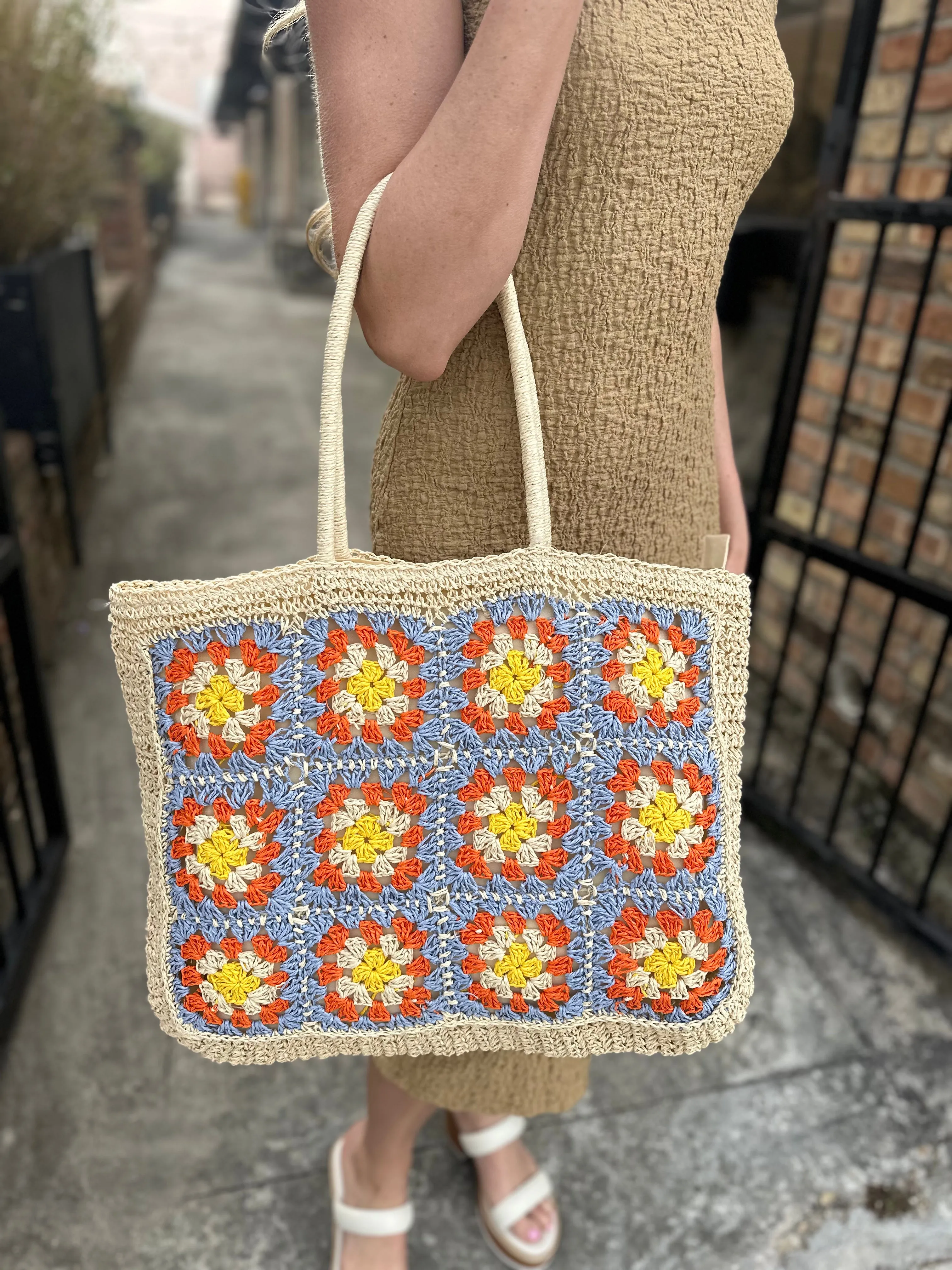 Figi Floral Straw Tote Bag