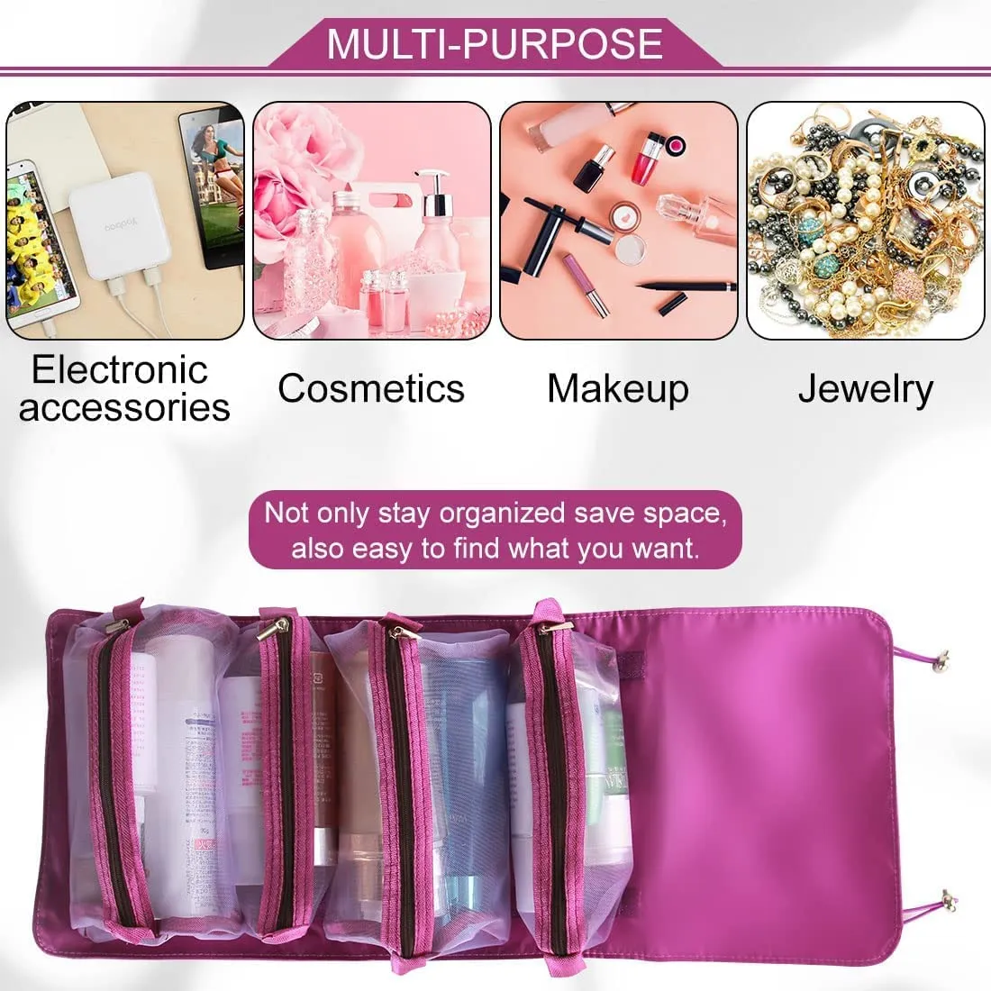 Foldable Make up Pouch for Makeup Accessories, Storage Bag for Cosmetics
