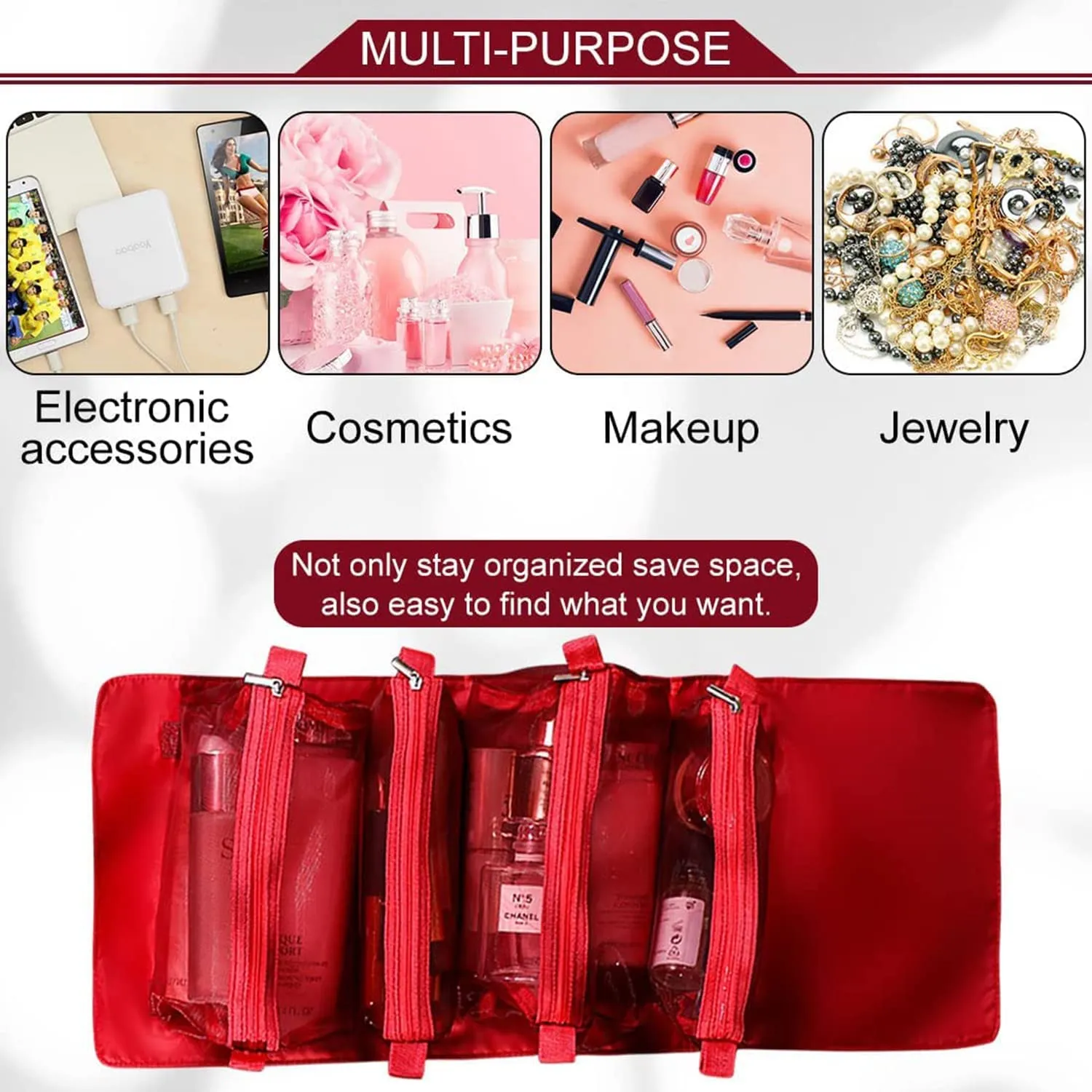Foldable Make up Pouch for Makeup Accessories, Storage Bag for Cosmetics