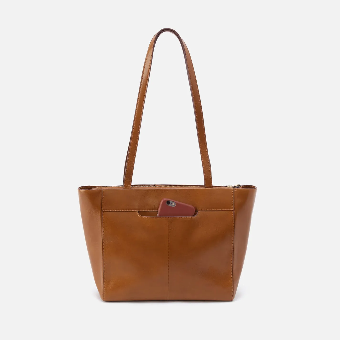 Haven Tote in Polished Leather - Truffle
