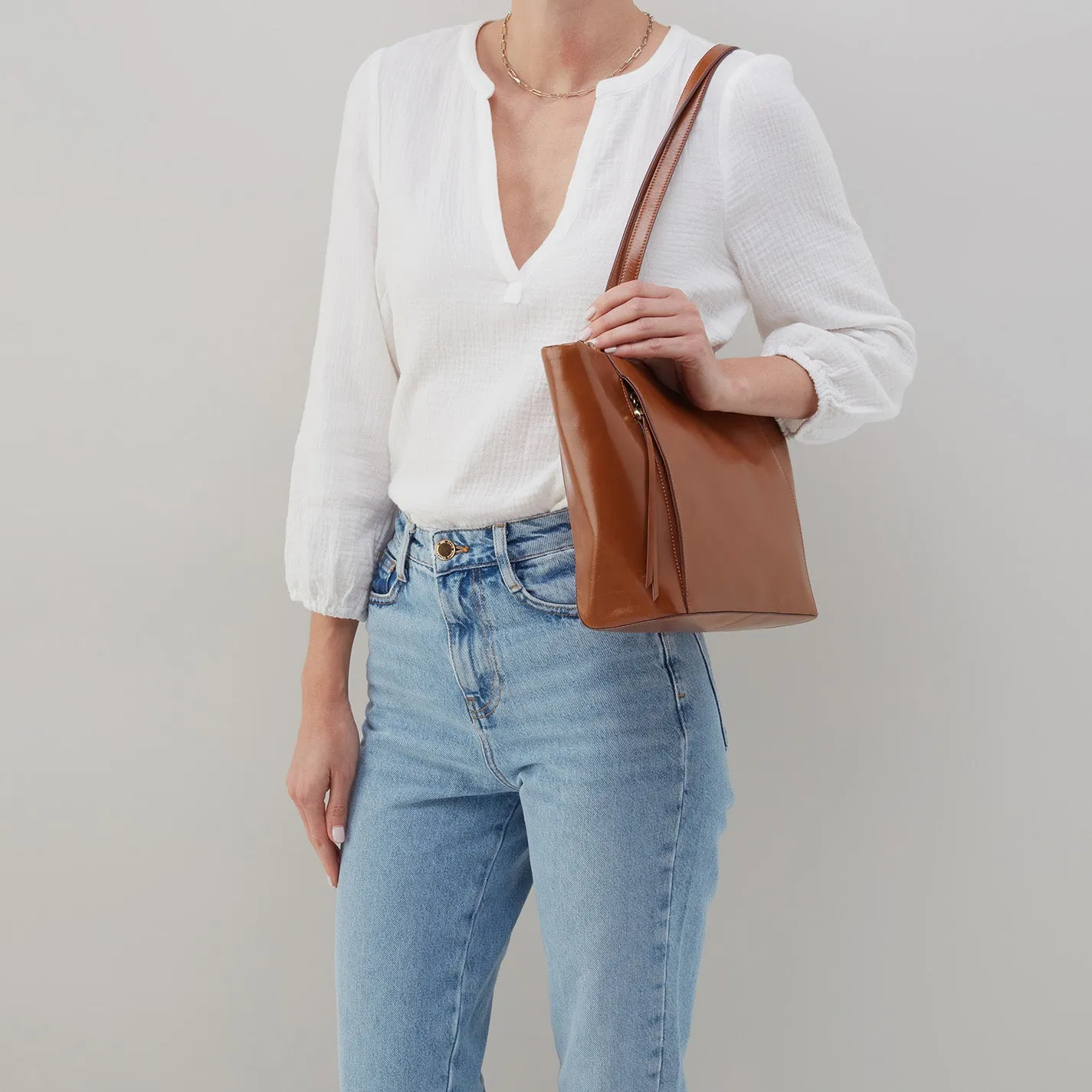 Haven Tote in Polished Leather - Truffle