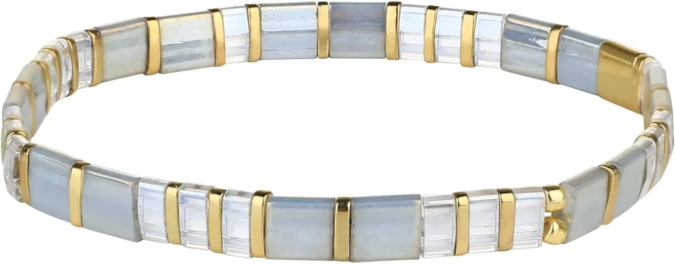 KELITCH Summer Tila Beaded Bracelet Colorful Stretch Bracelets Women Colorful Friendship Bracelets