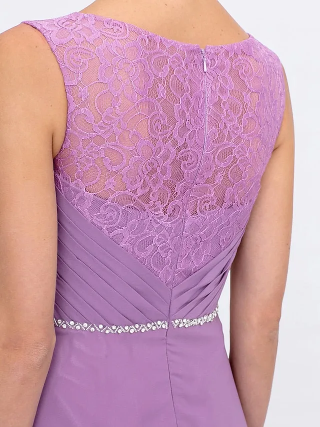 Luolandi Two Piece Ball Gown A-Line Mother of the Bride Dress Formal Church Convertible Dress High Low See Through Illusion Neck Asymmetrical Chiffon Lace 3/4 Length Sleeve