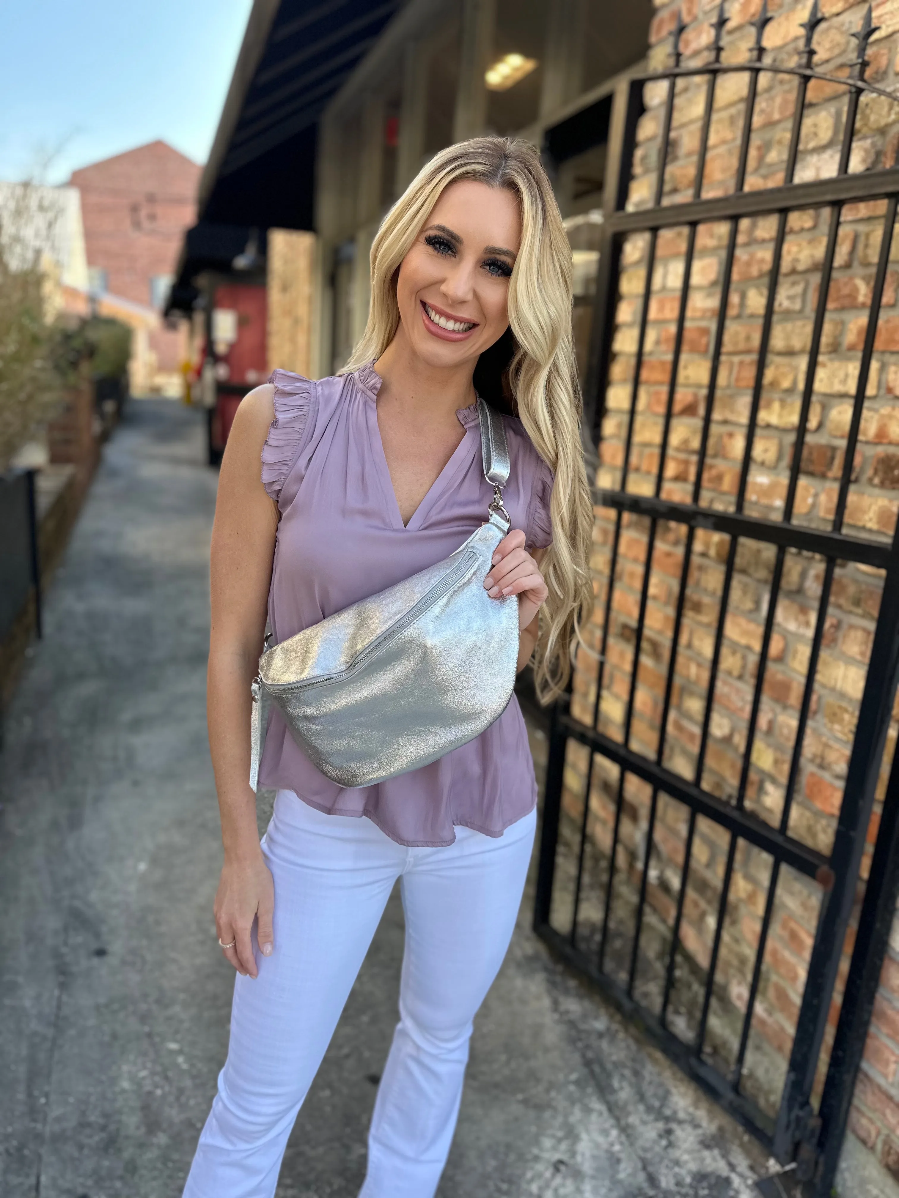 Nicoletta Crossbody/Fanny Bag- Large Silver