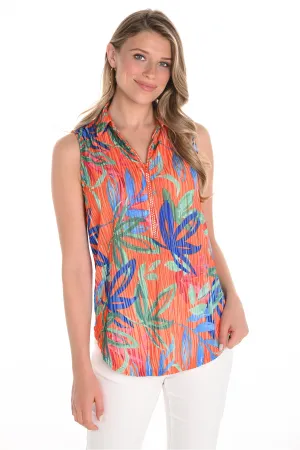 ORANGE ROYAL BURNOUT LEAF ZIP NECK TOP