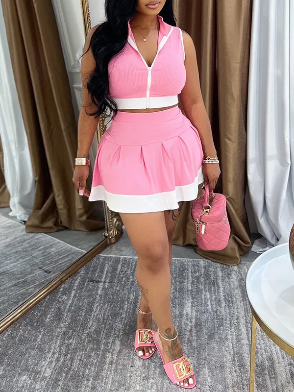Piping Zip Top & Skirt Set