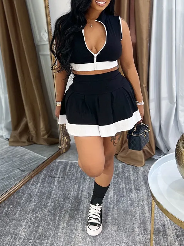 Piping Zip Top & Skirt Set