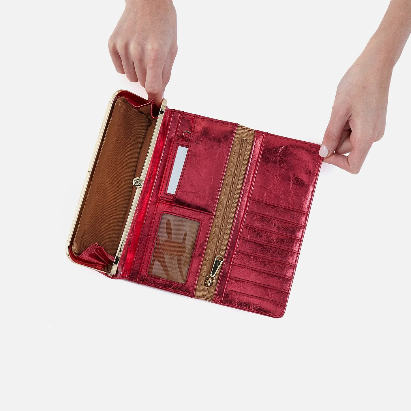 Rachel Continental Wallet in Metallic Leather - Strawberry Fields