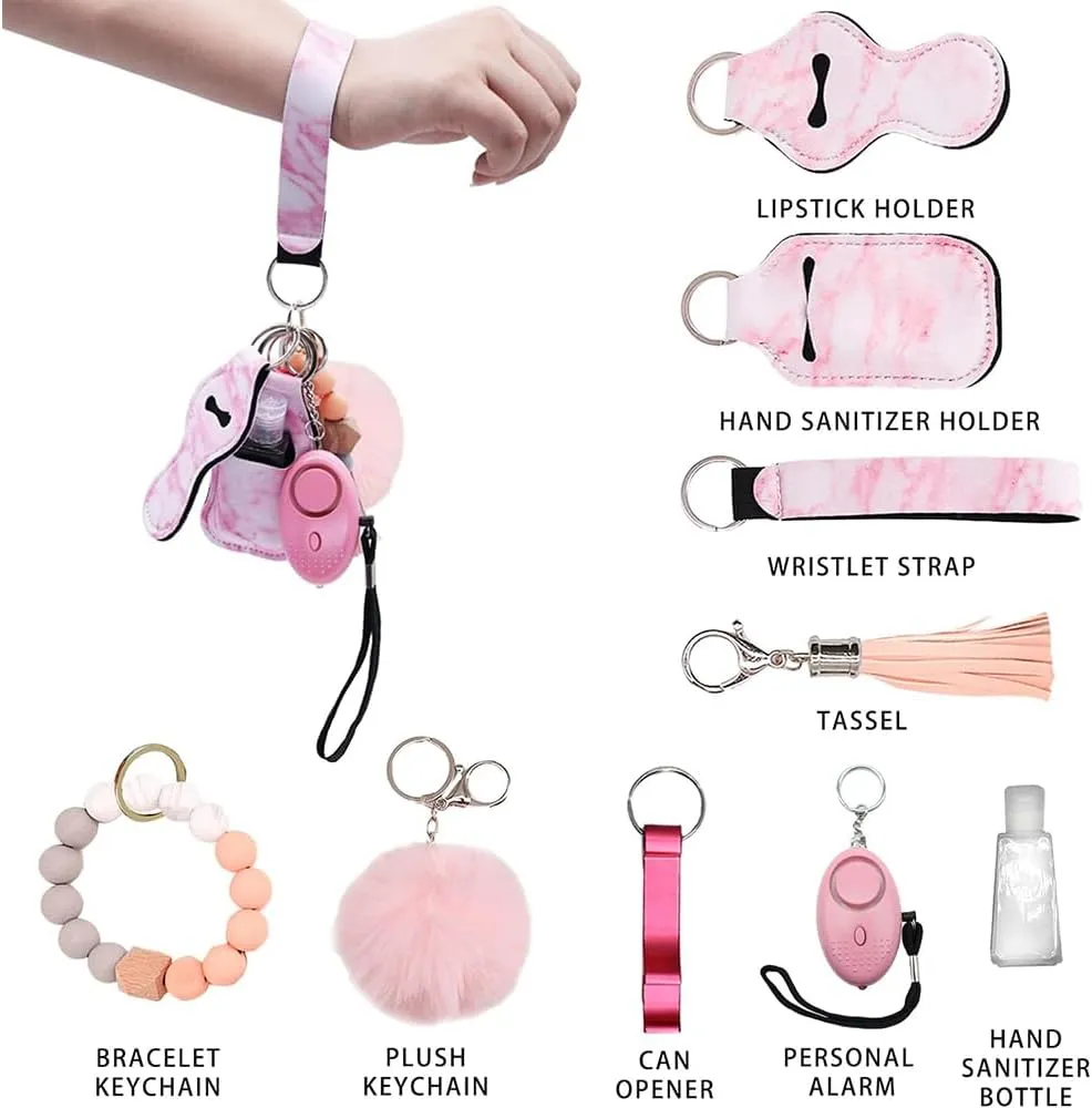 Safety Keychain Set for Women, Self Defense Keychain Set for Girls with Safe Sound Personal Alarm and Bottle Opener