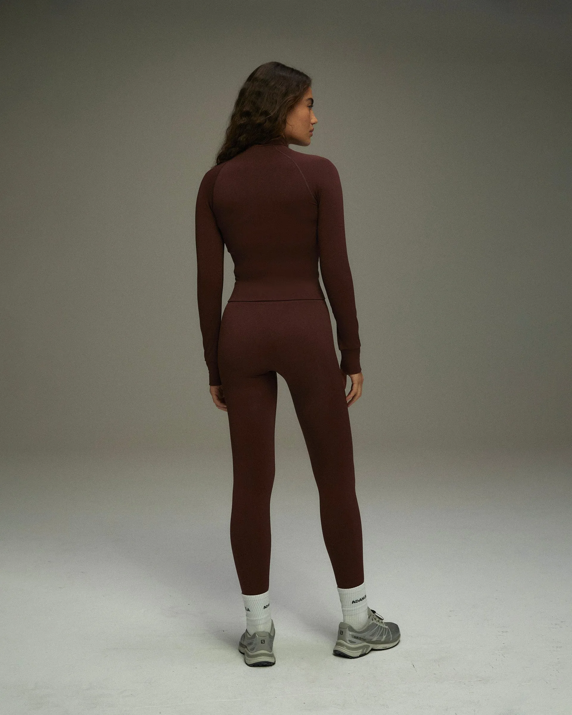 Seamless Long Sleeve Full Zip Top - Burgundy