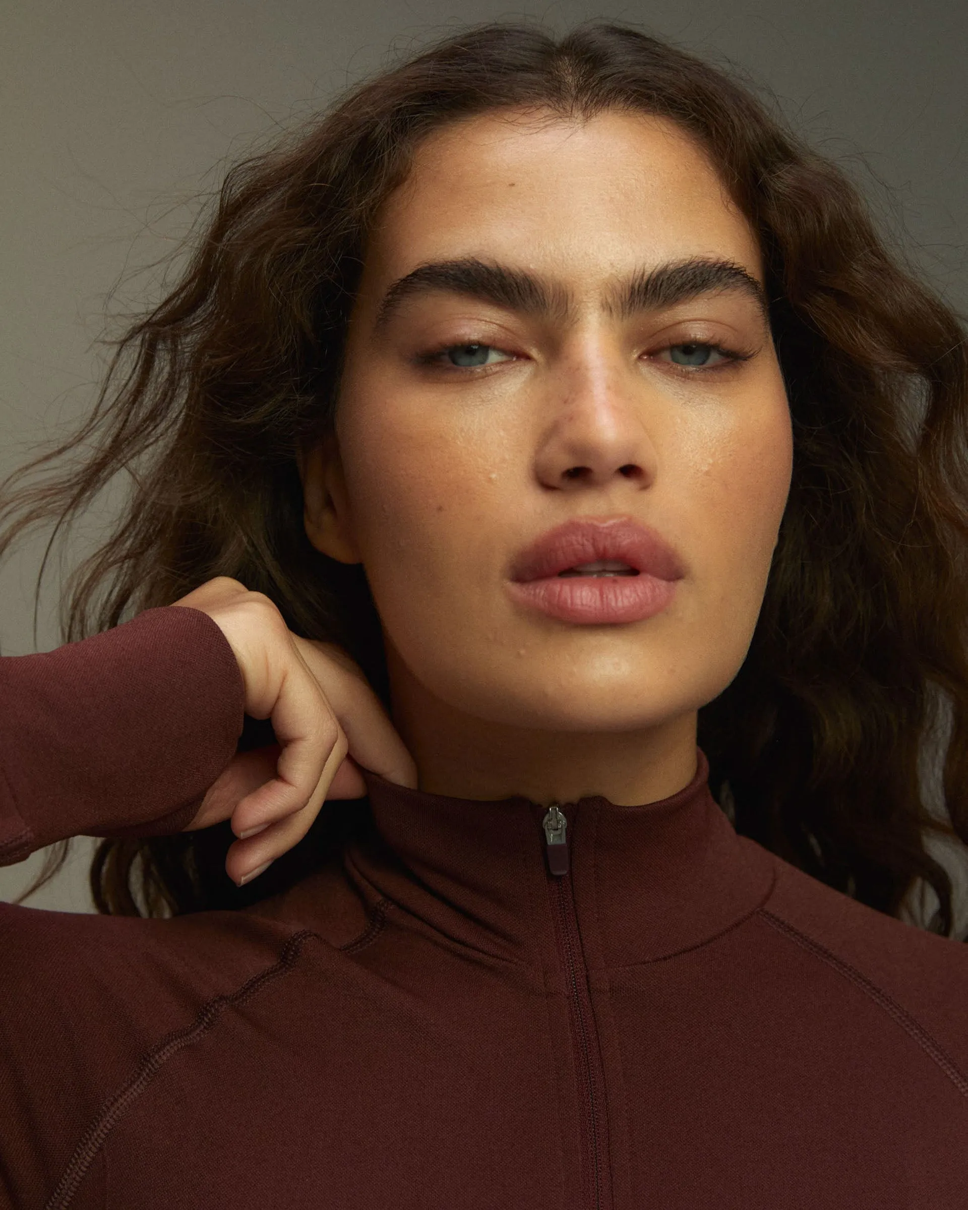 Seamless Long Sleeve Full Zip Top - Burgundy