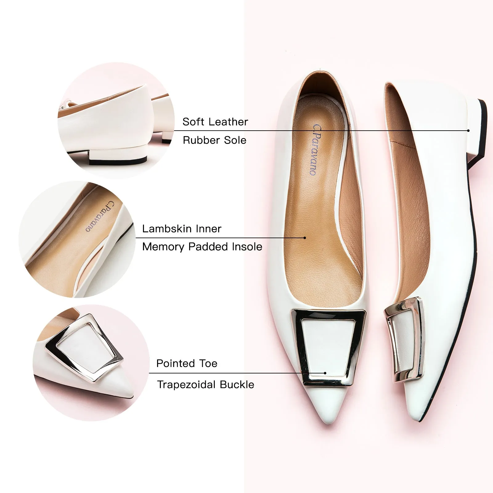 Trapezoidal Buckle Flats (Aida) White