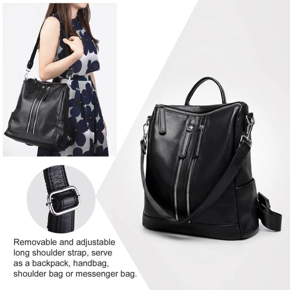Vbiger Real Leather Backpack Large Capacity Tote Shoulder Messenger Bag for Women