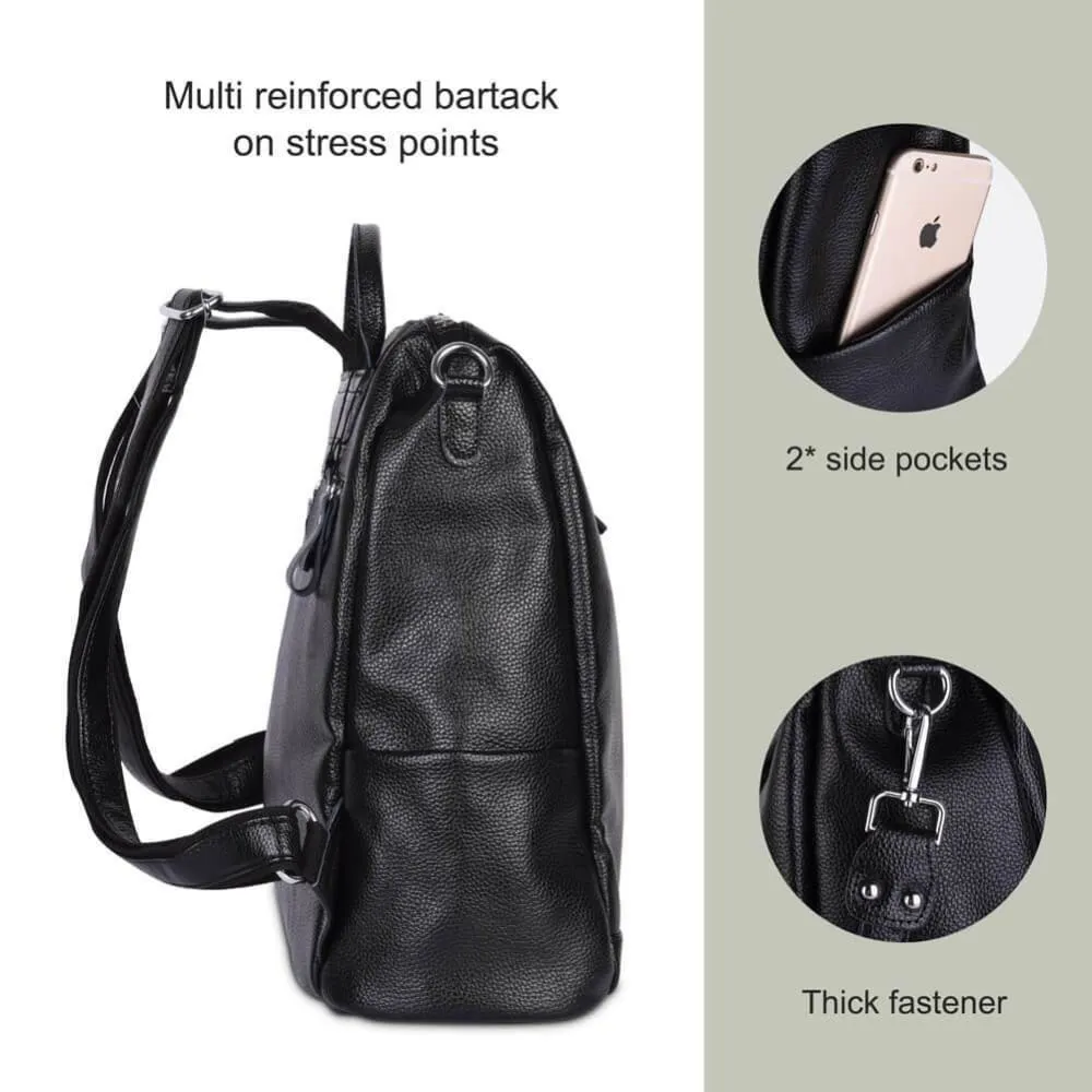 Vbiger Real Leather Backpack Large Capacity Tote Shoulder Messenger Bag for Women