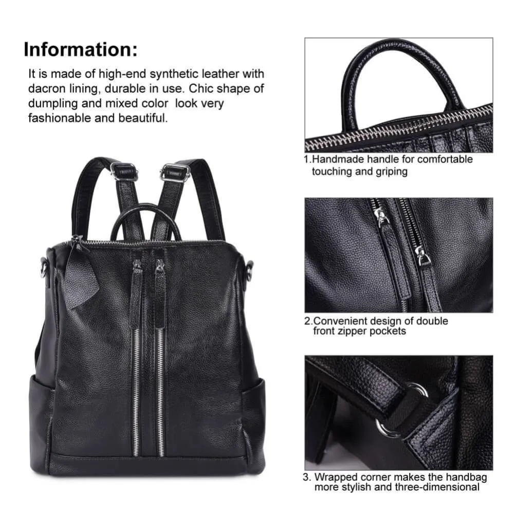 Vbiger Real Leather Backpack Large Capacity Tote Shoulder Messenger Bag for Women