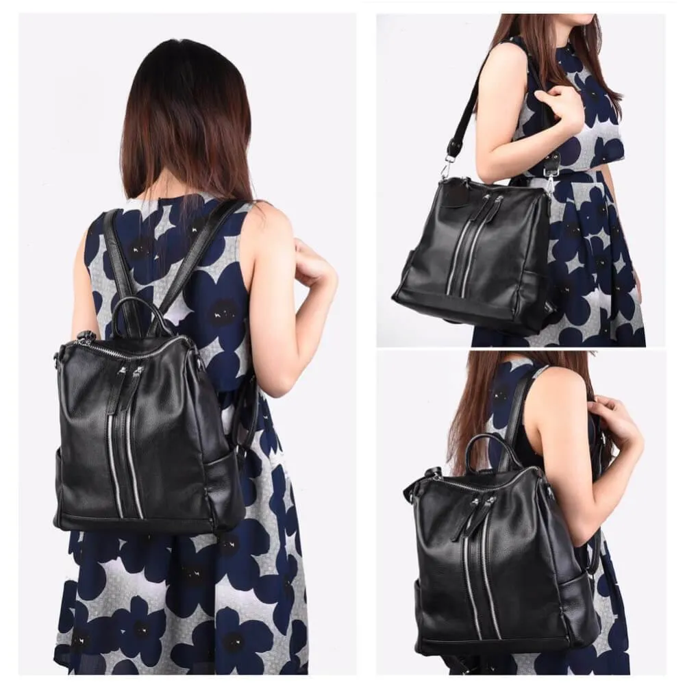 Vbiger Real Leather Backpack Large Capacity Tote Shoulder Messenger Bag for Women