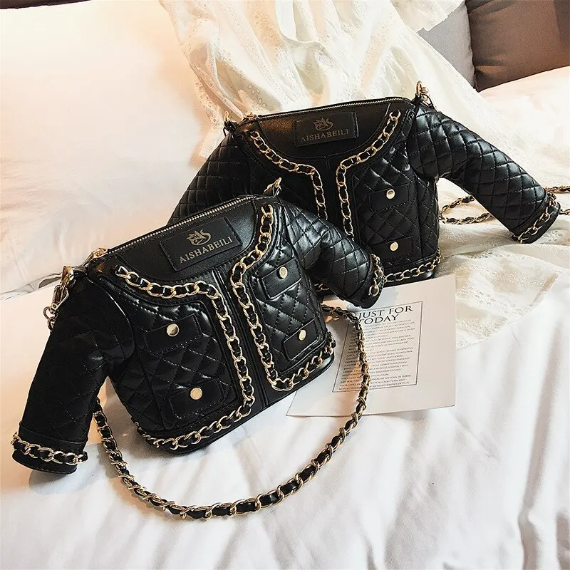 Vintage Lingge Chain Clothes Shoulder Bag for Women Fashion Black Crossbody Bags Funny Female Purses and Handbag New Clutch 2022